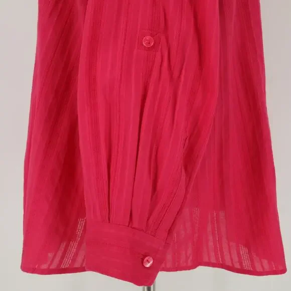 Coldwater Creek Top Plus 2X Pink Textured Cotton Blouse Roll Tab Sleeve Career - Picture 10 of 14